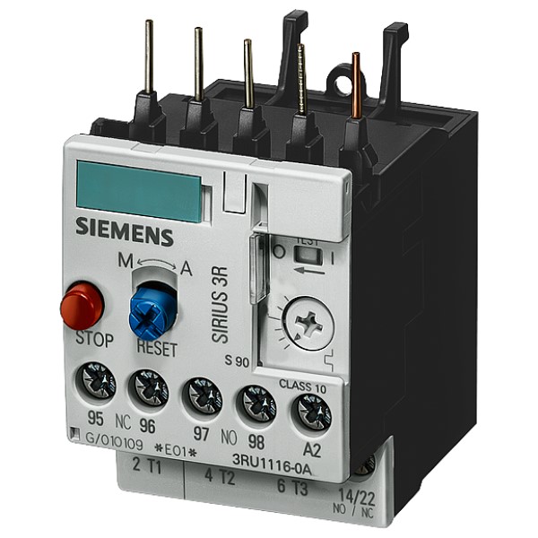 Relé de sobrecarga 0,7…1 A para protección de motores Tamaño S00, Clase 10 para montar en contactor Circuito principal: borne de tornillo Circuito auxiliar: borne de tornillo REARME manual/automático